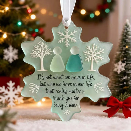 Snowflake Sea Glass Ornament – Rustic Holiday Decor for Friends
