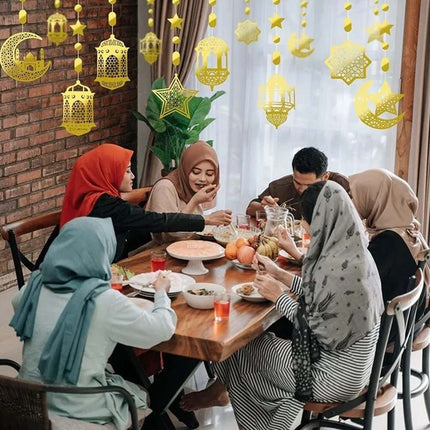 Eid Mubarak Hanging Pendant - 8Pcs Ramadan Muslim Party Decor Streamer Banner