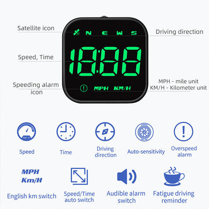 Universal Digital HUD Head-Up Display: GPS Speedometer Shows MPH/KMH, Overspeed Alarm, for All Cars