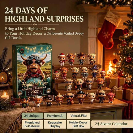 24-Day Highland Cow Advent Calendar 2026 3D Flat Mini Figures Xmas Toy
