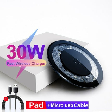 30W Fast Wireless Charging Pad for iPhone 12-14 & Samsung S23+ / S24+