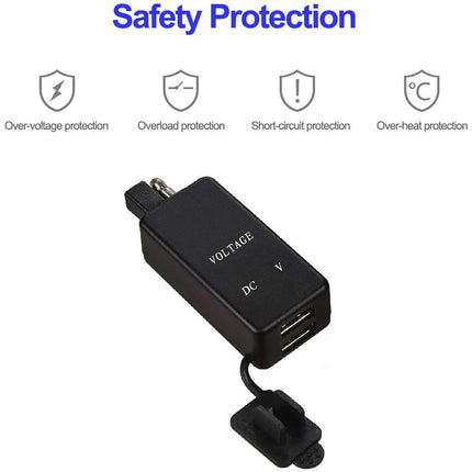 Waterproof SAE to Dual USB Charger Adapter with Voltmeter for 12V Motorcycle