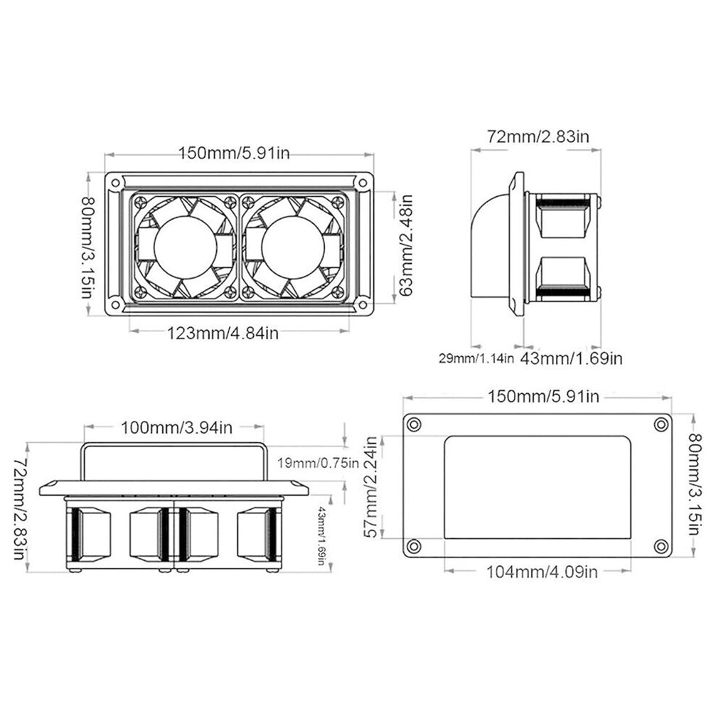 12V 15W RV Side Vent Fan | Powered Roof Ventilation Exhaust Fan for Motorhome, Caravan, Camper Trailer
