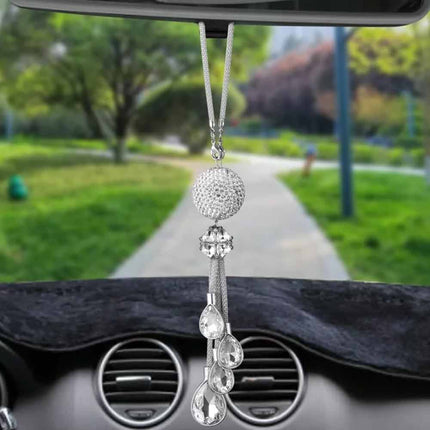 White Crystal Disco Ball Prism Charm - Car Rear View Mirror Decor with Glimmering Light Effects, Good Luck Gift