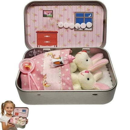 Easter Pocket Bunny Hug Plush Toys – 2 Bunnies in Tin Box, Cuddle Gift for Boys Girls