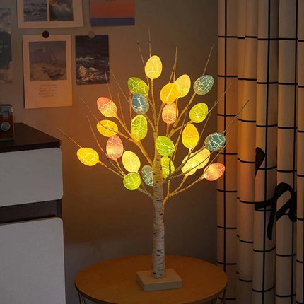 Pre-Lit Birch Twig Tree with 24 LED Eggs, Easter Party Decoration