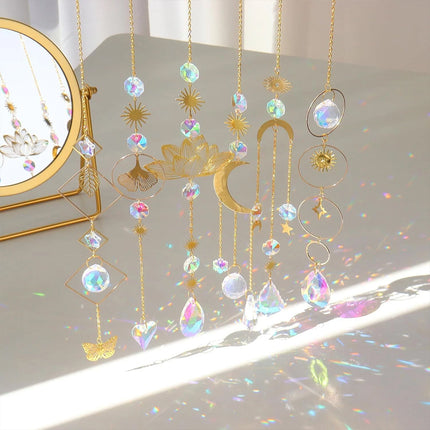 6PCS Lotus Crystal Suncatcher Prism Window Hanging for Witchy Decor
