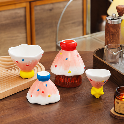 5Pcs Stackable Christmas Tree Ceramic Tea Cup Set Hand Painted Gift