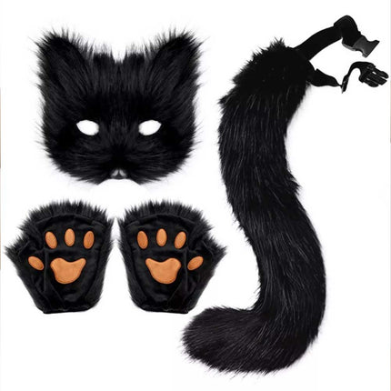 Furry Cat Fox Mask Set for Christmas Party – Costume with Tail & Paws