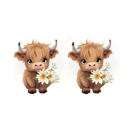 Adorable Highland Cow Car Air Freshener - 2 Pack Floral Design Acrylic Vent Clips, Long Lasting Fragrance