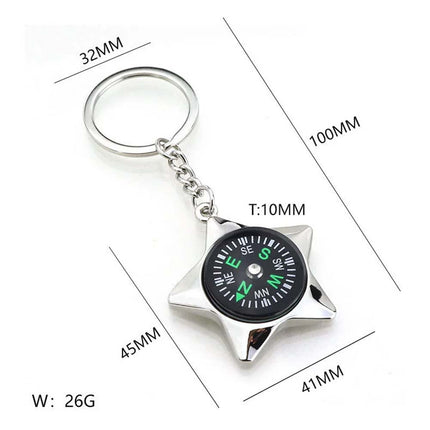 Chrome Metal Compass Keychain, Fashion Key Ring Pendant Gift