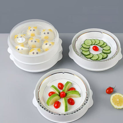 Multi-Layer Plastic Steamer Basket, Large Microwave Steamer, Heat-Resistant