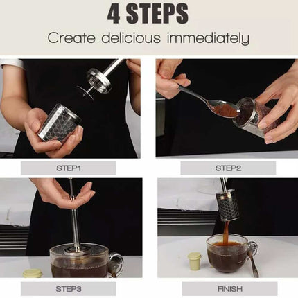 Portable Travel Coffee Maker with Reusable Filter - French Press Style