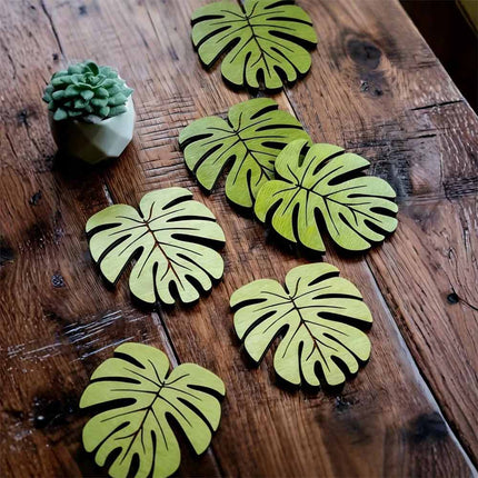 10Pcs Bamboo Leaf Style Wooden Cup Coaster Heat Resistant Non-Slip Coffee Mat