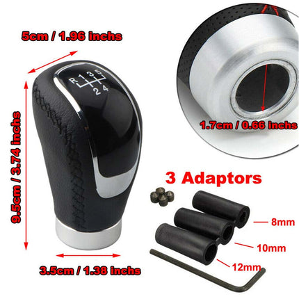 5/6 Speed Manual Car Gear Shift Knob, 3-Piece Black PU Leather Cover Cap Set