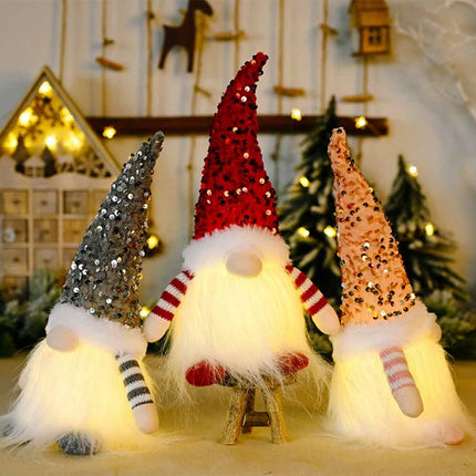 3Pack Christmas Gnome Santa Light with Bling Hat Party Table Decor