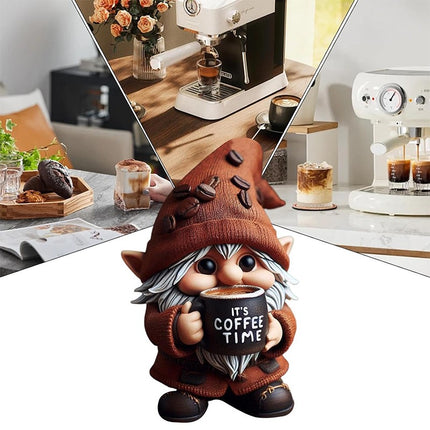 Outdoor Resin Gnome with Coffee, Garden Decor Figurine