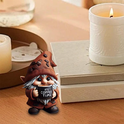 Outdoor Resin Gnome with Coffee, Garden Decor Figurine