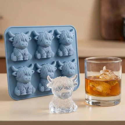 Mini Highland Cow Ice Cube Mold - 3D Cute Cow Silicone Tray for Whiskey, Coffee & Party