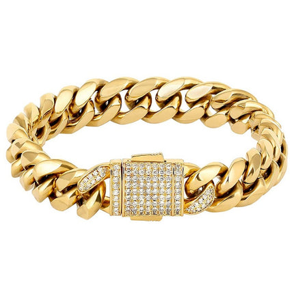 12mm 18k Gold & Silver Curb Chain Hip Hop Bracelet 8inch Urban Streetwear
