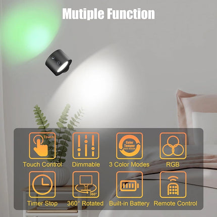 Rechargeable RGB Magnetic LED Wall Sconce Night Lamp with Remote