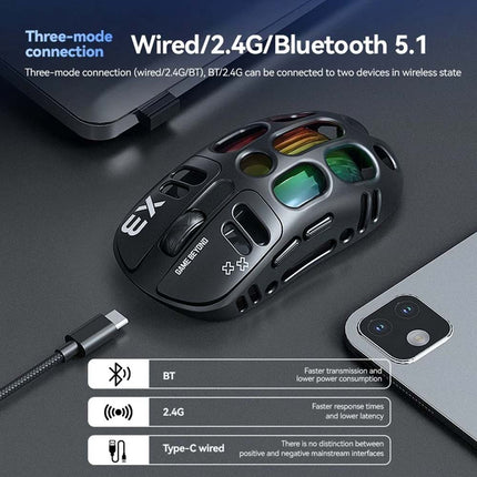 RGB Wireless Gaming Mouse, 12000 DPI PixArt PAW3311, 500mAh BT/2.4G & Wired