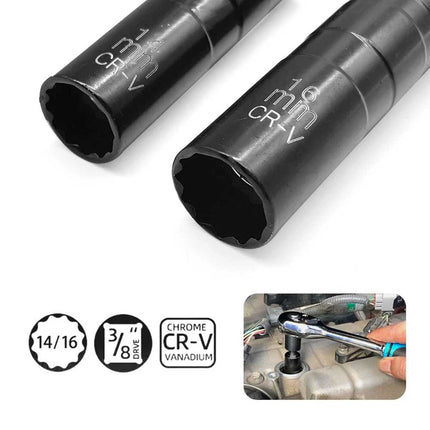 Spark Plug Socket, 14mm 16mm Magnetic Swivel Head with Thin Wall - 12 Point Universal Removal Tool Kit