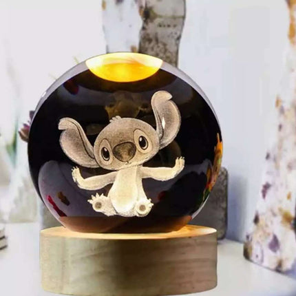 3D Crystal Ball Night Light Laser Carving Cartoon Kids Gift 6CM