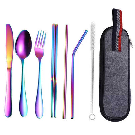 Portable 8PCS Stainless Steel Cutlery Set for Travel Camping