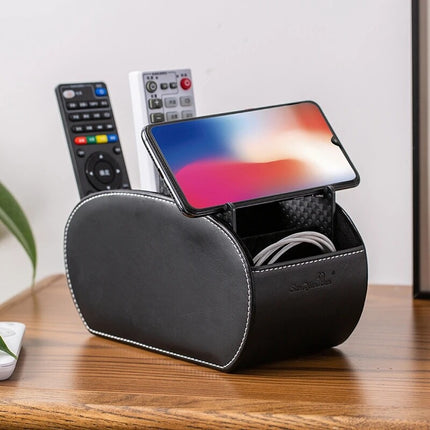 PU Leather Remote & Phone Storage Box Desk Organizer Holder for Home