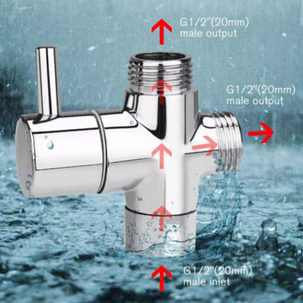 3-Way Copper Shower Diverter Valve - 1/2" Water Splitter Adapter for Faucet & Nozzle