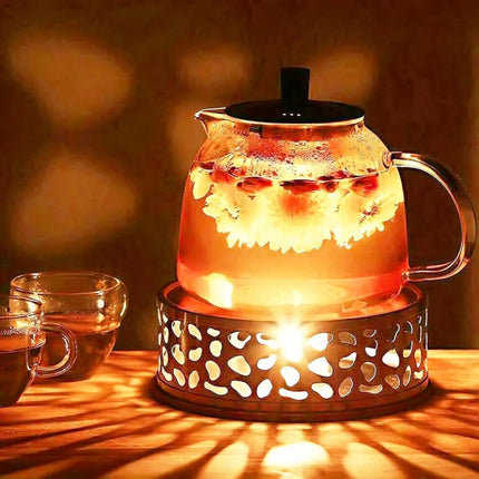 Stainless Steel Teapot Base Round Candle Warmer for Home Tea Coffee Milk
