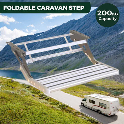 Retractable Aluminum RV Step with Integrated LED Light - Pull-Out Folding Design for Caravans, Campers & Trailers