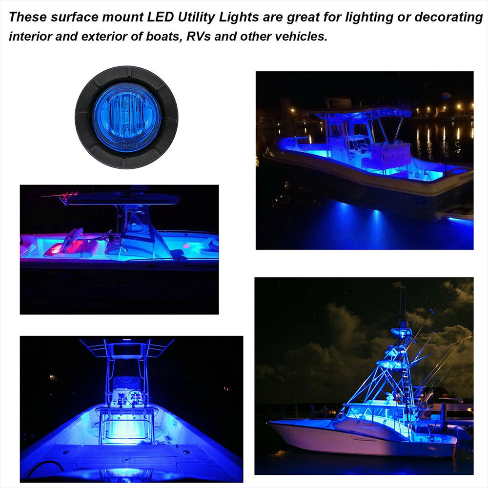 10X Blue Round LED Courtesy Lights for Marine Boat Cabin, Deck, and Walkway