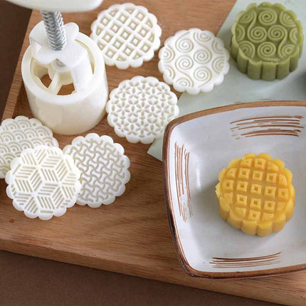 DIY Mooncake Mould with 6 Geometric Stamps Hand Press Cookie Cutter