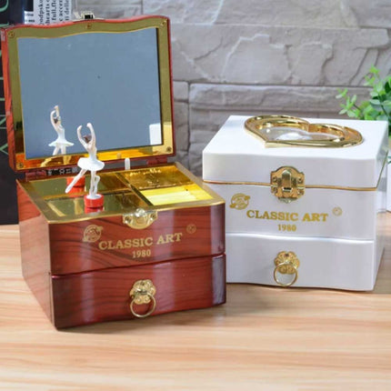 Vintage Automatic Music Jewelry Box with Ballet Girl, 2-Layer Gift for Her
