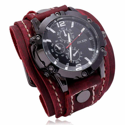 Military Retro PU Leather Strap Watch Men's Punk Quartz Cuff Wristwatch