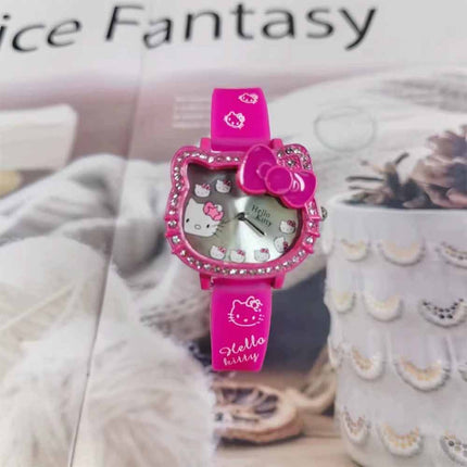 Cute Pink Hello Kitty Quartz Watch for Girls, Adjustable Strap Wristwatch Gift