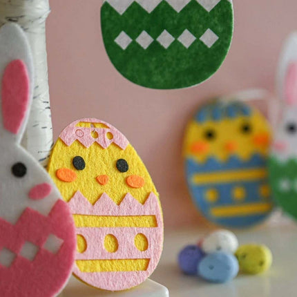24 Pcs Hanging Felt Easter Eggs Set – Chicks & Bunny Home Decor