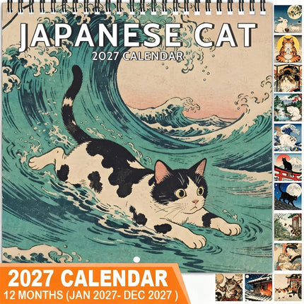 Japanese Cat 2027 Wall Calendar Month-to-View Hanging Cat Calendar