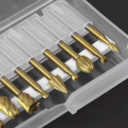 10Pcs HSS Wood Carving Rotary Drill Router Bit Set for Dremel Tools
