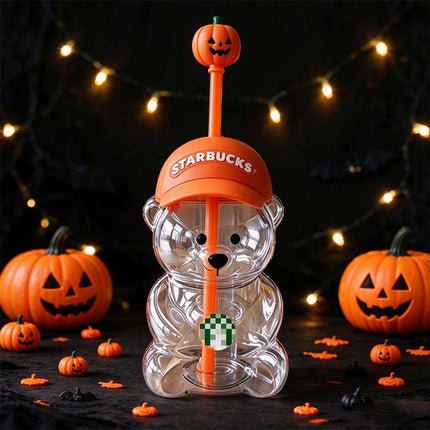 Halloween Bear Cup Pumpkin Straw Topper Orange Cap Collectible