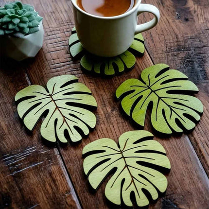 10Pcs Bamboo Leaf Style Wooden Cup Coaster Heat Resistant Non-Slip Coffee Mat