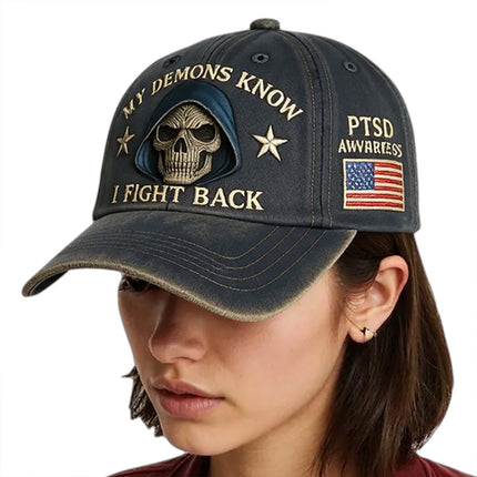 PTSD Awareness Cap – My Demons Know I Fight Back, Baseball Hat 21-23 In
