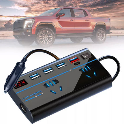 200W Car Power Inverter, 12V to 240V AC Outlet & 4 USB Ports (QC3.0) – Laptop/Camera Charger, Cooling Fan