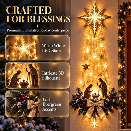 LED Nativity Holy Family Star Hanging Ornament Christmas Wall Decor
