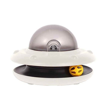 Automatic UFO Puzzle Cat Feeder – Interactive Dry Food Dispenser Toy, White