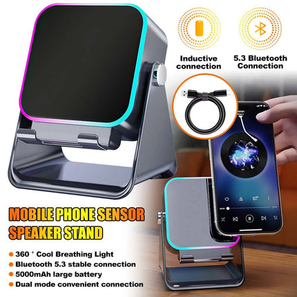 Mini 5-in-1 Wireless Induction Speaker & Phone Stand with Bluetooth