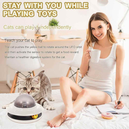 Automatic UFO Puzzle Cat Feeder – Interactive Dry Food Dispenser Toy, White