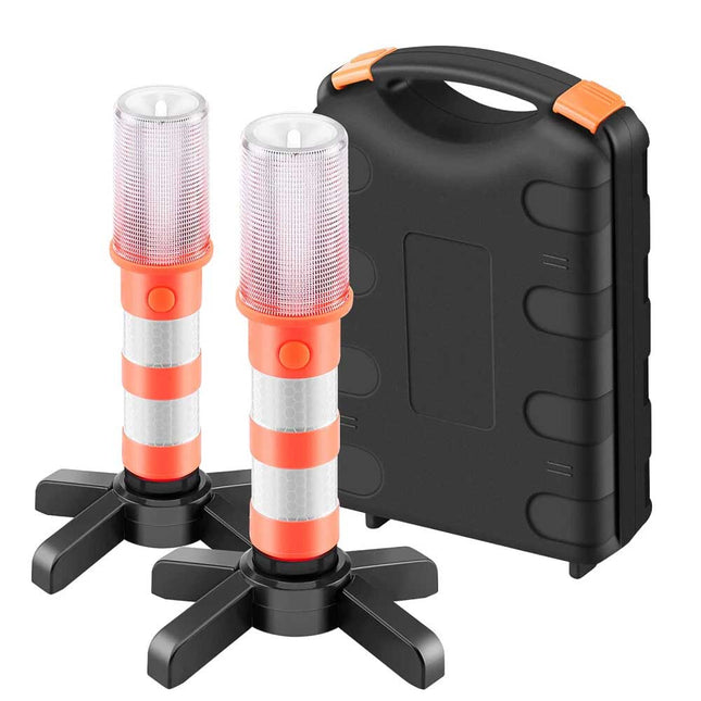 2 Pack LED Road Flares, Magnetic Base Emergency Warning Beacon Strobe Lights for Roadside & Accidents